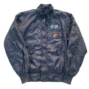 Vintage Star Gear Black Flight Jacket Bomber Techwear Utility Pockets Men L